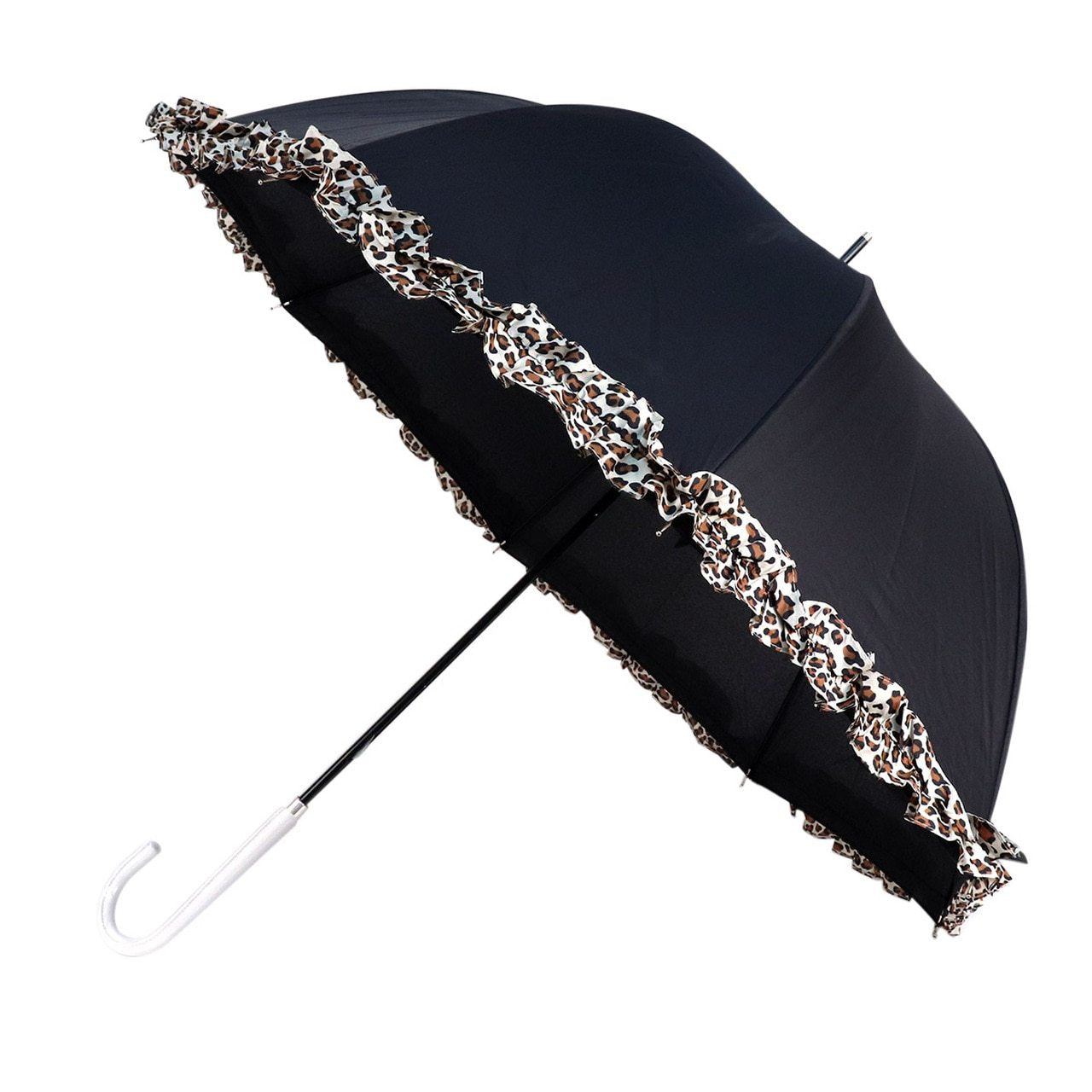 Wholesale Black Leopard Lace Hook Handle Parasol