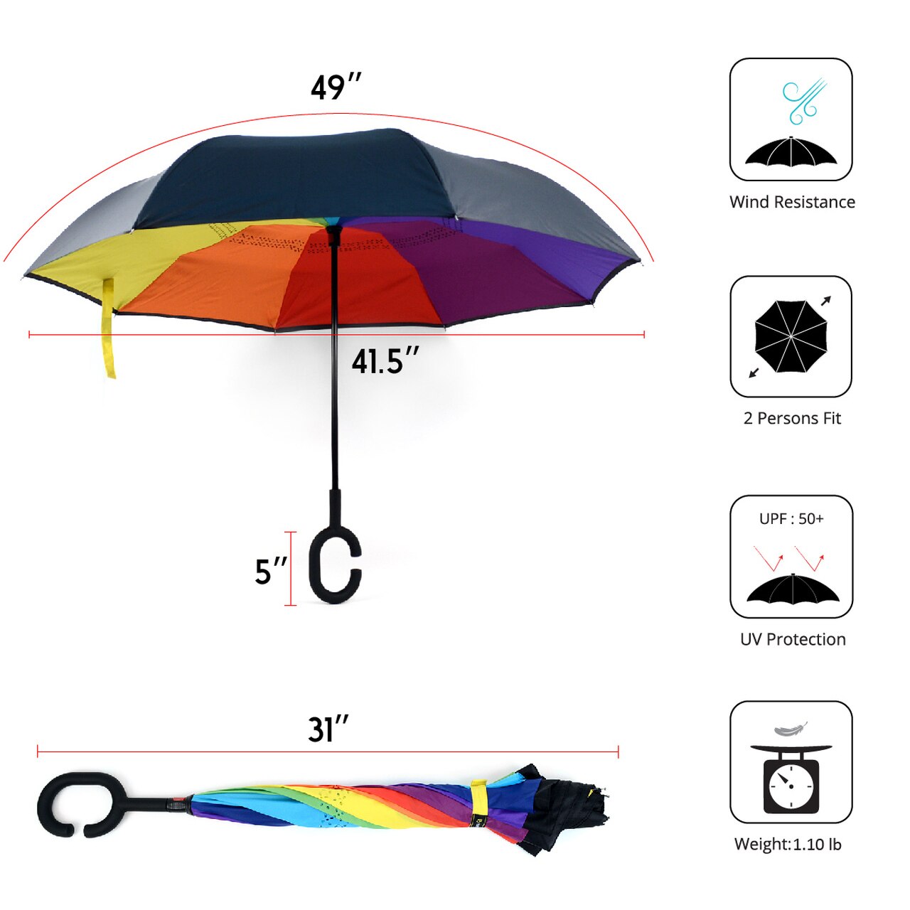 Wholesale Rainbow Double Layer Inverted Umbrella